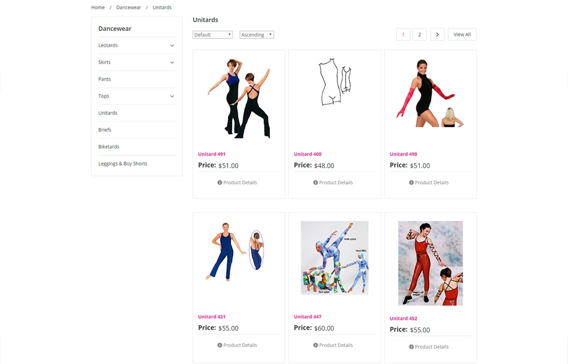 Pumpers Dancewear product category page