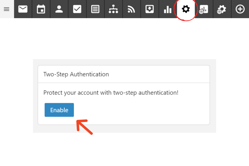 two factor authentication button in settings on smartermail email